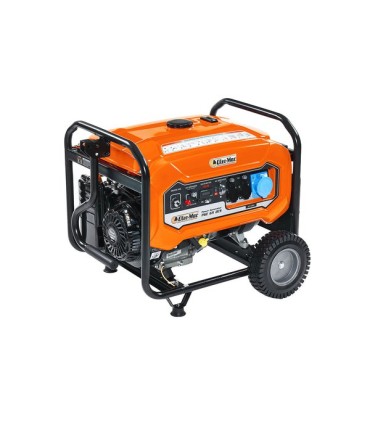 GENERATORE OLEO-MAC PGE 65E DCS,MOTORE BENZINA 389C³,POTENZA MASSIMA 5,5KW,AVVIAMENTO A STRAPPO ED ELETTRICO,CON CARRELLO,PESO 8