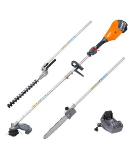 KIT MULTIFUNZIONE BATTERIA OLEO-MAC BCI35 D,ASTA CON MOTORE 40V COMPLETA DI TESTINA DECESPUGLIATORE,TAGLIASIEPI,POTATORE,BATTERI