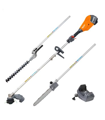 KIT MULTIFUNZIONE BATTERIA OLEO-MAC BCI35 D,ASTA CON MOTORE 40V COMPLETA DI TESTINA DECESPUGLIATORE,TAGLIASIEPI,POTATORE,BATTERI