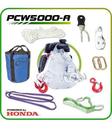 VERRICELLO PORTABLEWINCH PCW500-A,MOTORE HONDA BENZINA GXH50,TRAZIONE MAX 1000 KG,PESO 16KG.,COMPLETO CON CARDA 12MM X 50MT,RADI