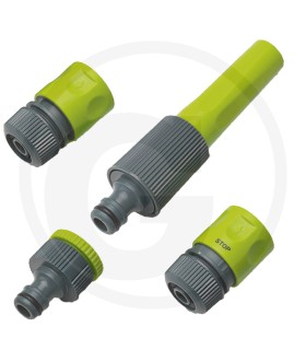 Raccordo per rubinetto 3/4 con riduzione su 1/2 + Raccordo rapido per tubo flessibile + Acqua stop e ugello regolabile - 2607014
