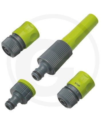 Raccordo per rubinetto 3/4 con riduzione su 1/2 + Raccordo rapido per tubo flessibile + Acqua stop e ugello regolabile - 2607014