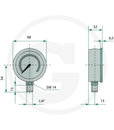 MANOMETRO 250 BAR D.63MM - 1/4
