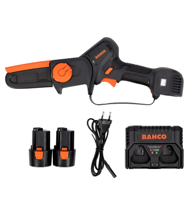 MONI MOTOSEGA BAHCO BCL104,TAGLIO MAX 90MM,CATENA 1/4 1,1 29 MAGLIE,COMPRESE 2 BATTERIE E CARICABATTERIA. -BCL104-